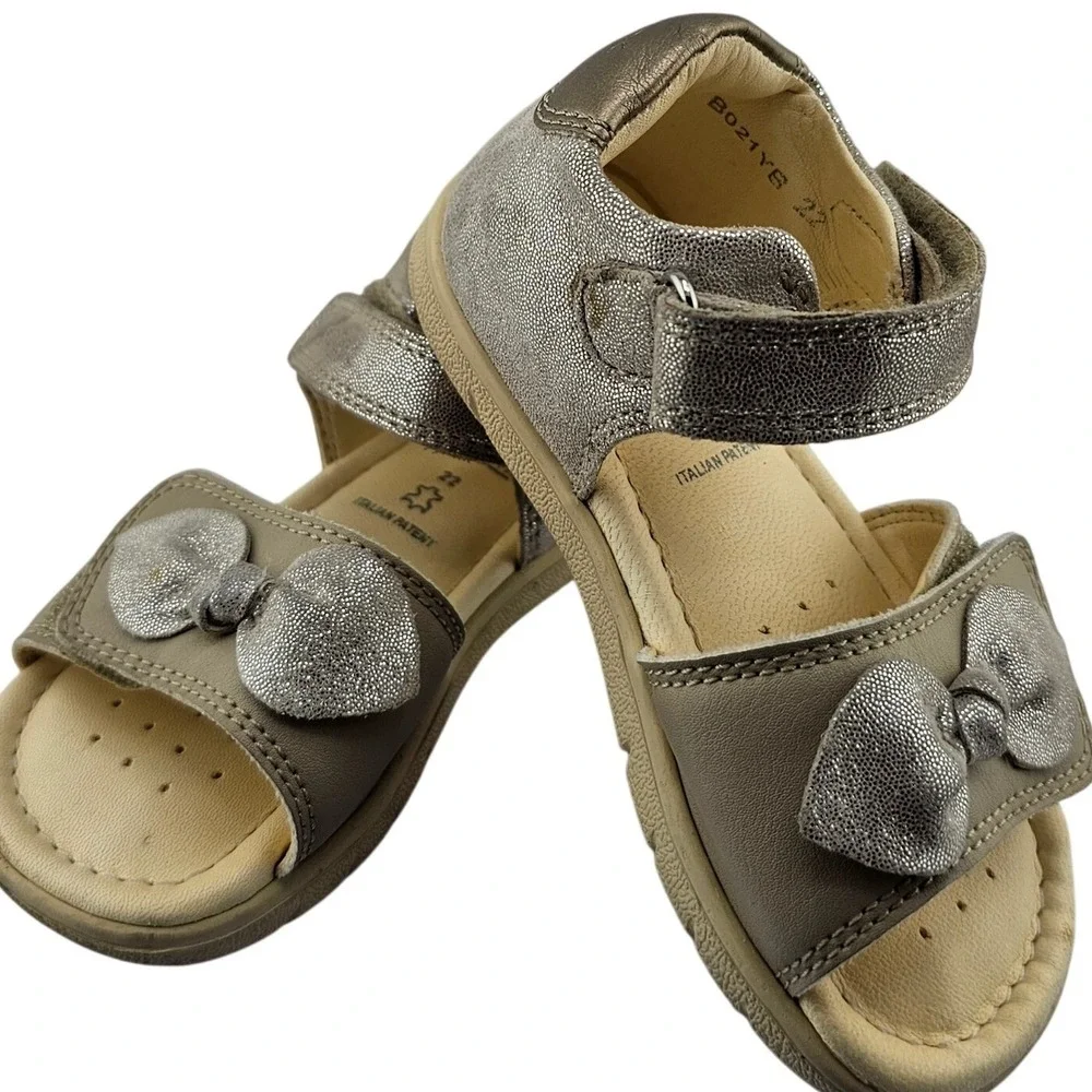 Geox Respira Toddler Girls Sandals Size 22 Silver Bow Hook‎ Loop